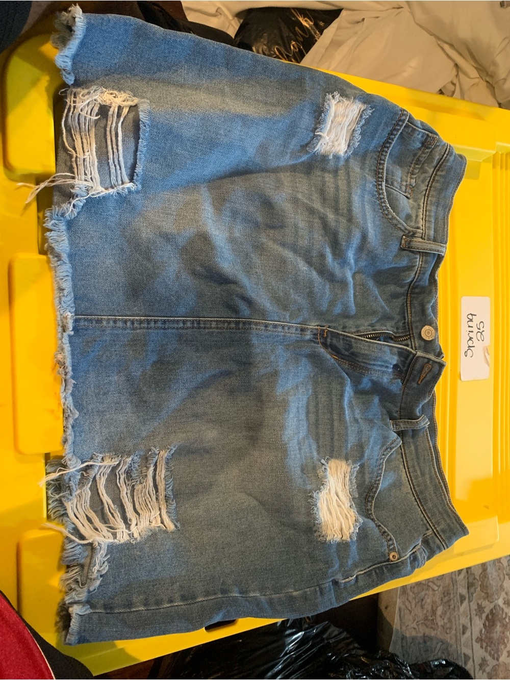 New York & Company Light Blue Distressed Denim Skirt